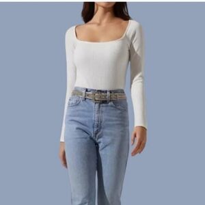 Anthropologie ASTR The Label Winter White Ribbed Bodysuit‎ – Large & Revolve